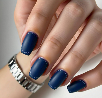 navy blue french tip nails