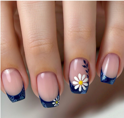 navy blue french tip nails