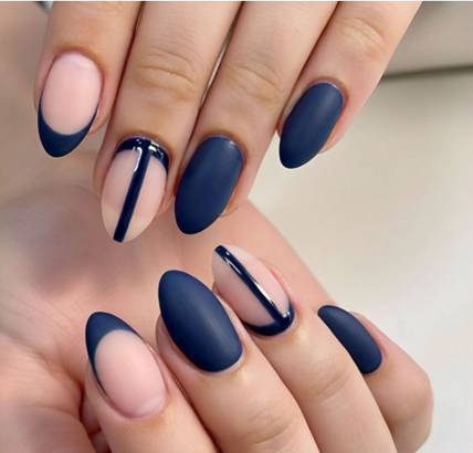navy blue french tip nails