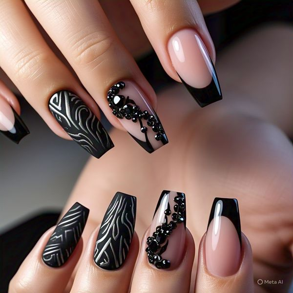 Black French Tip nails