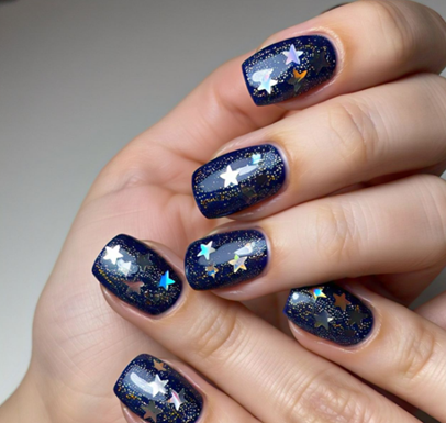 navy blue & silver nails