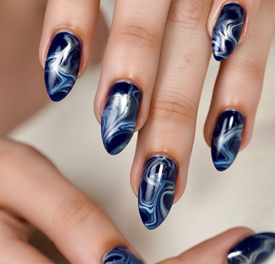 navy blue & silver nails