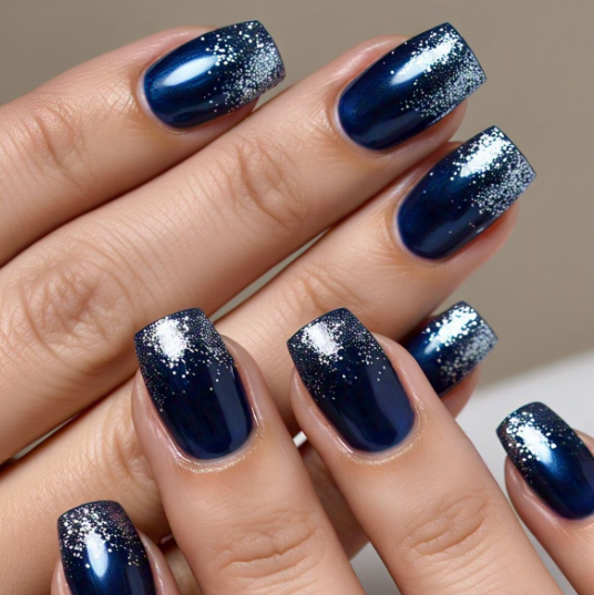 navy blue & silver nails