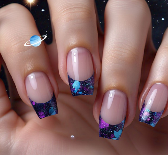 navy blue & silver nails