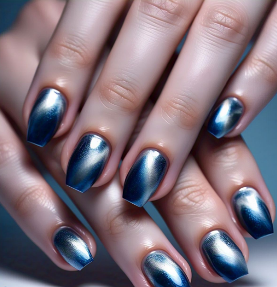 navy blue & silver nails