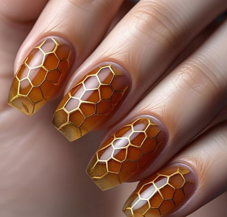 gold & brown nails