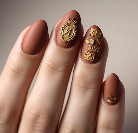 gold & brown nails