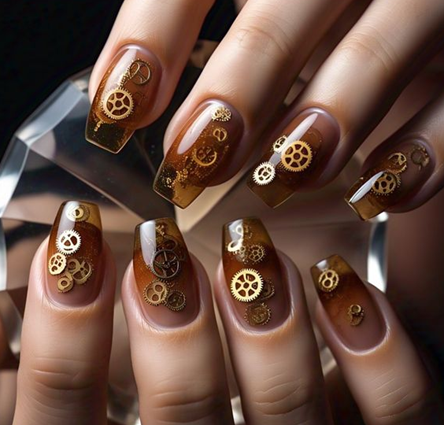 gold & brown nails
