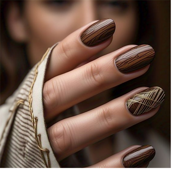 gold & brown nails