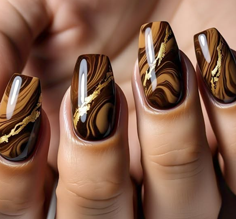gold & brown nails