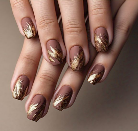 gold & brown nails