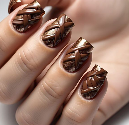 gold & brown nails