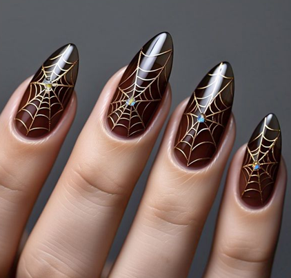 gold & brown nails