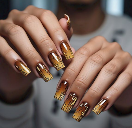gold & brown nails
