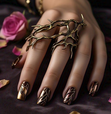 gold & brown nails