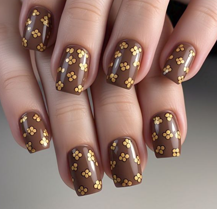 gold & brown nails