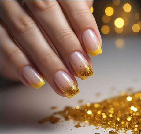 yellow french tip nails