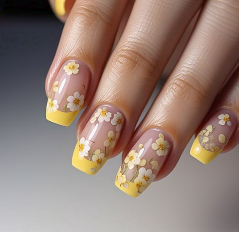 yellow french tip nails