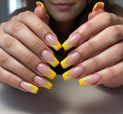 yellow french tip nails