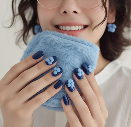 blue flower nails