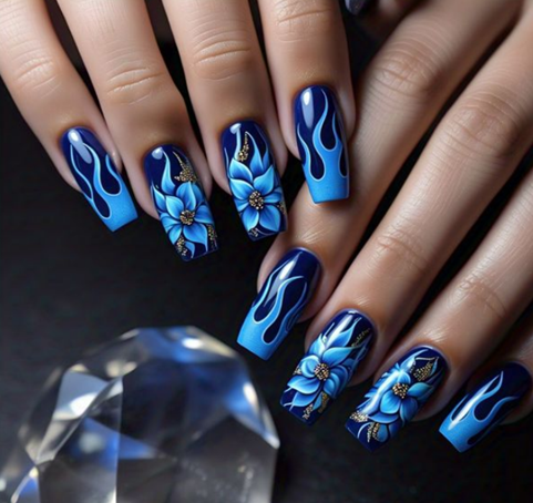 blue flower nails