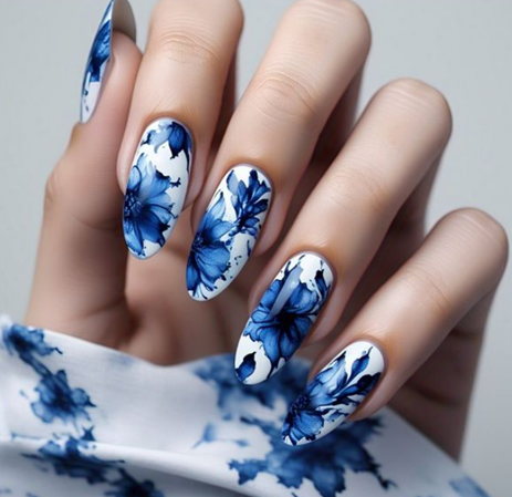 blue flower nails