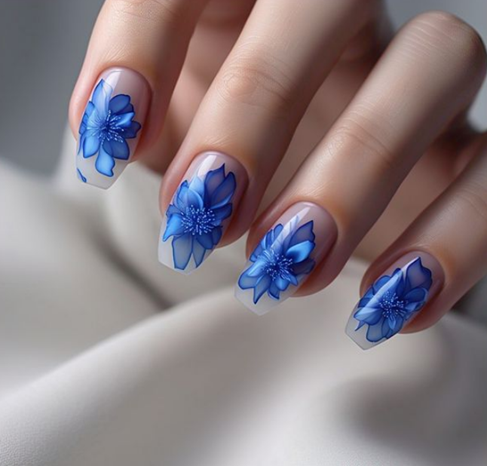 blue flower nails