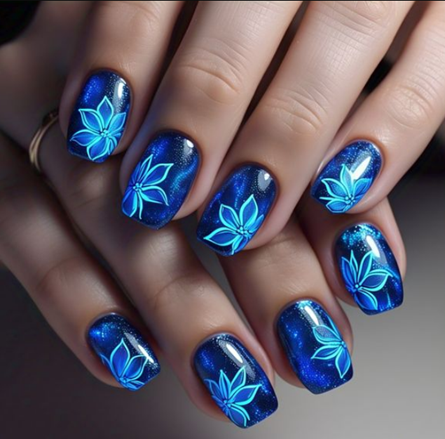 blue flower nails