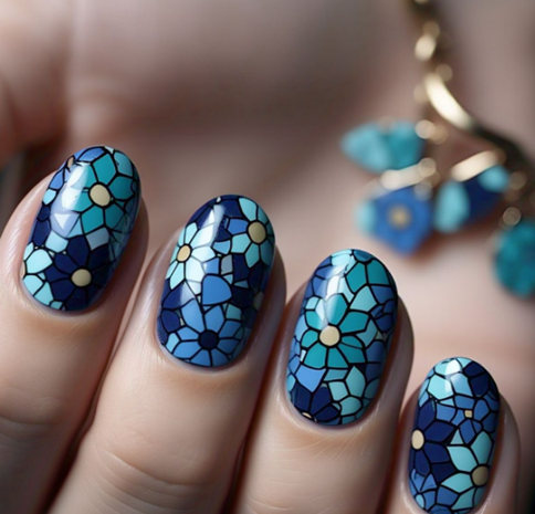 blue flower nails