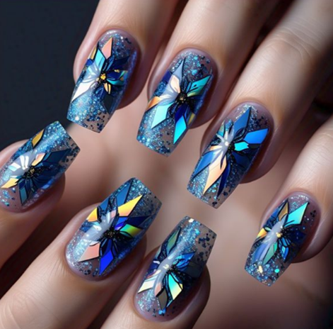 blue flower nails