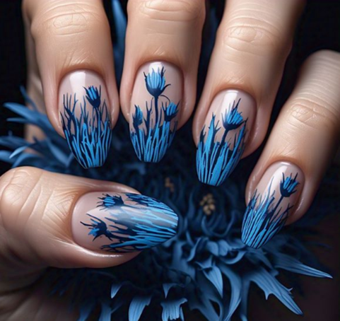 blue flower nails