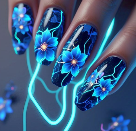 blue flower nails