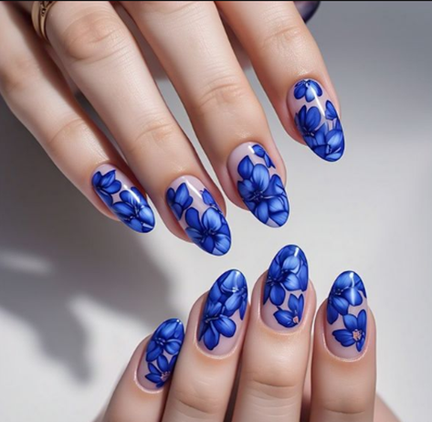 blue flower nails