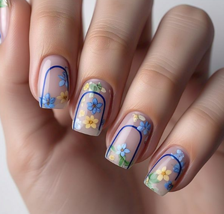 blue flower nails