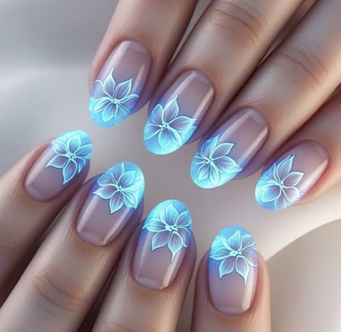blue flower nails