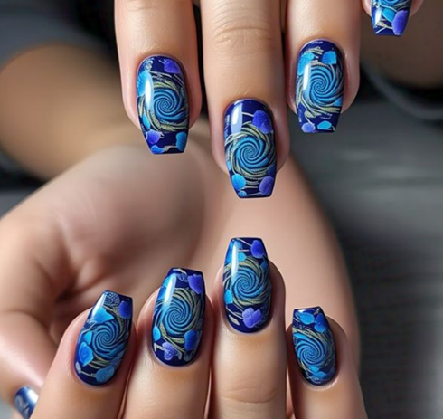 blue flower nails
