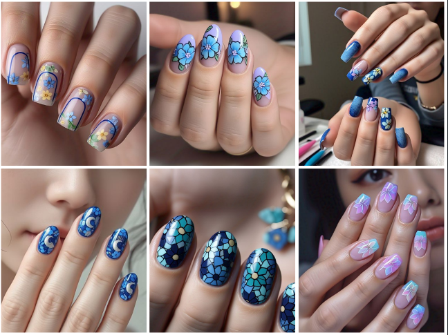 blue flower nails