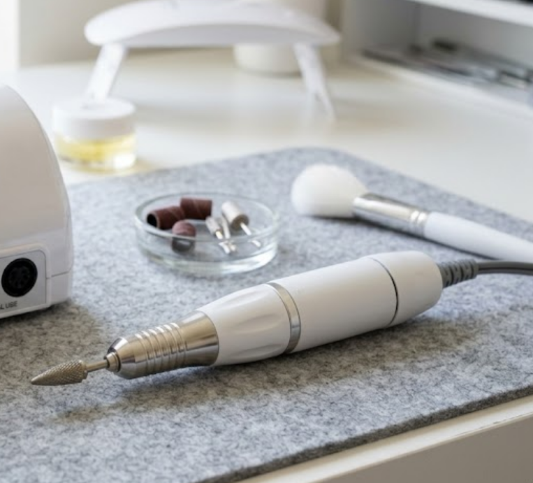 A professional electric nail file (E-file) with a metal drill bit, designed for quick and efficient gel polish removal.