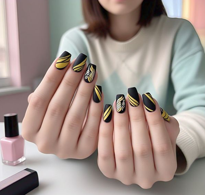 black & yellow nails