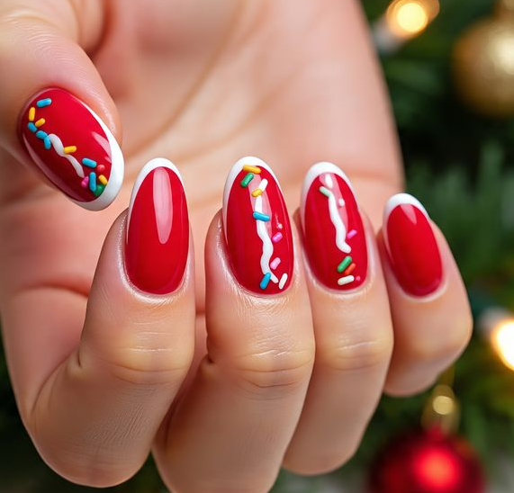 christmas nails red and white