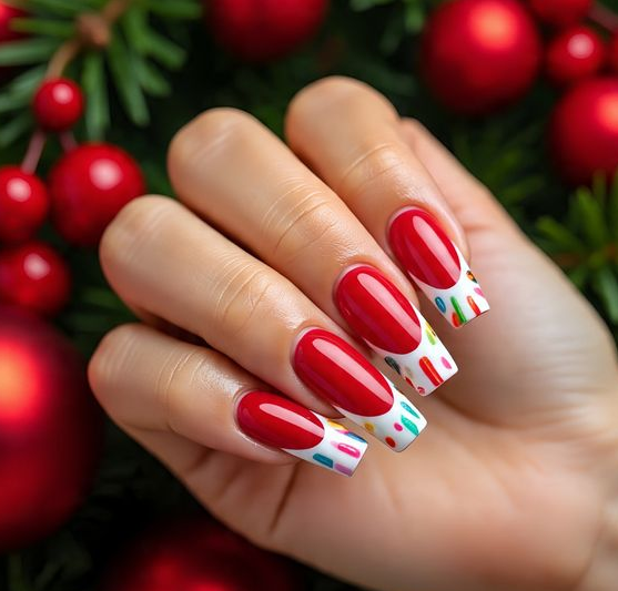 christmas nails red and white