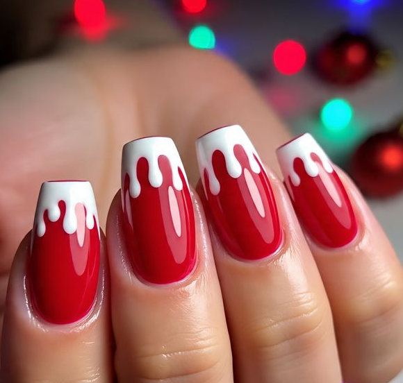 christmas nails red and white