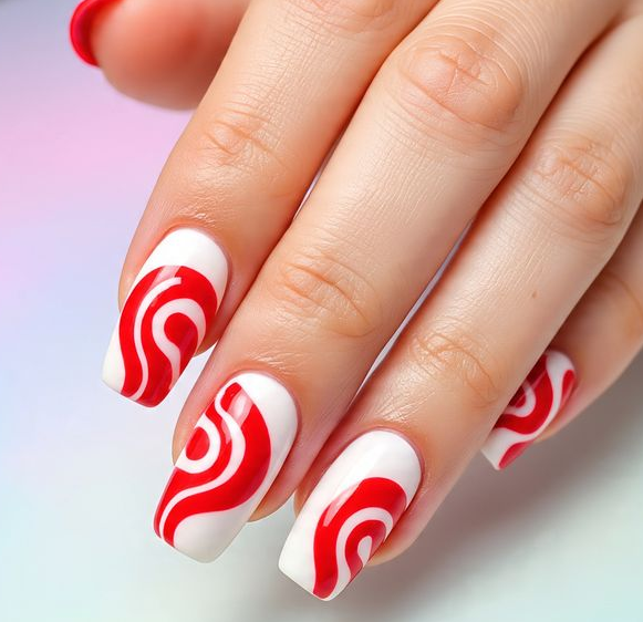 christmas nails red and white