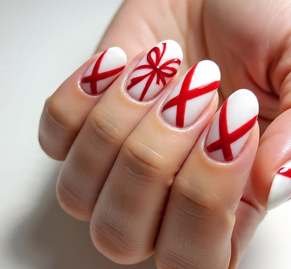 christmas nails red and white