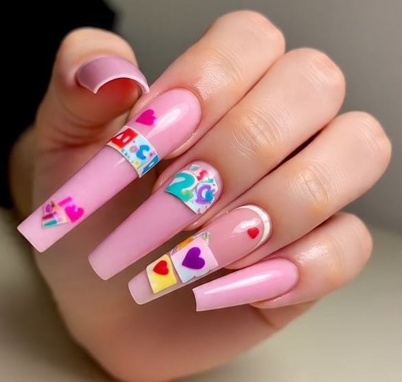 pink valentines nails