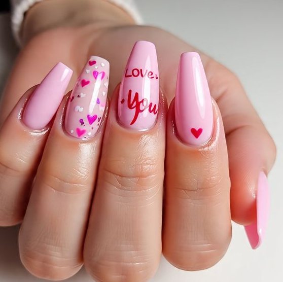 pink valentines nails