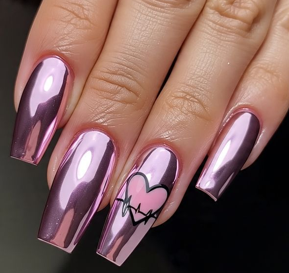 pink valentines nails