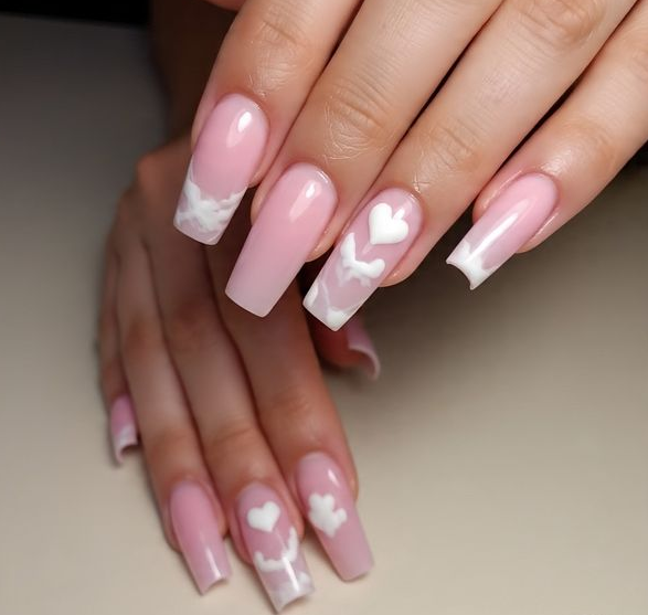 pink valentines nails