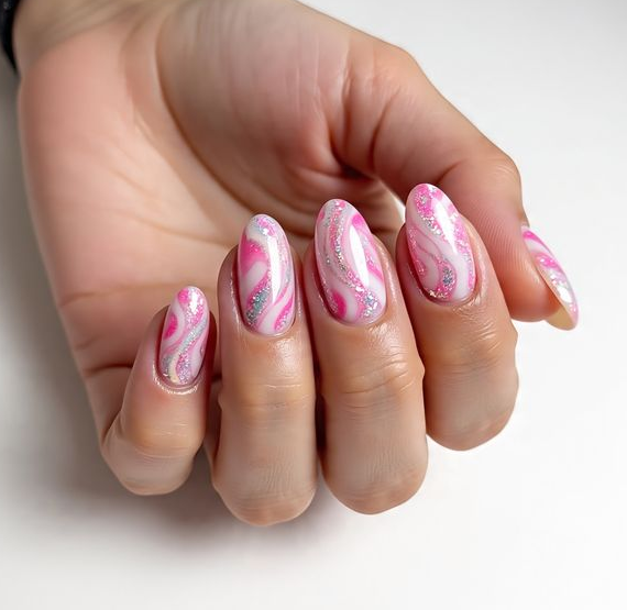 pink valentines nails
