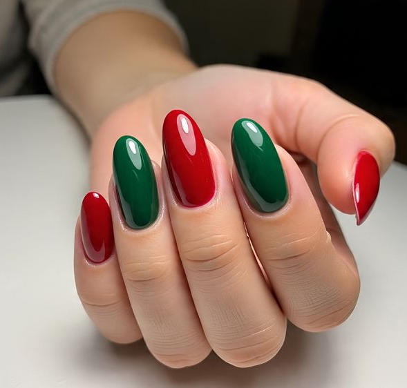 red & green christmas nails